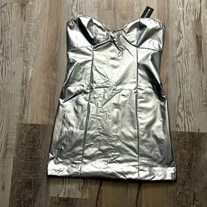 Metallic Tube Mini Dress (Silver, 8)